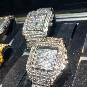 Silver Diamond-Encrusted Watch set lab diamond, real silver, gold plated